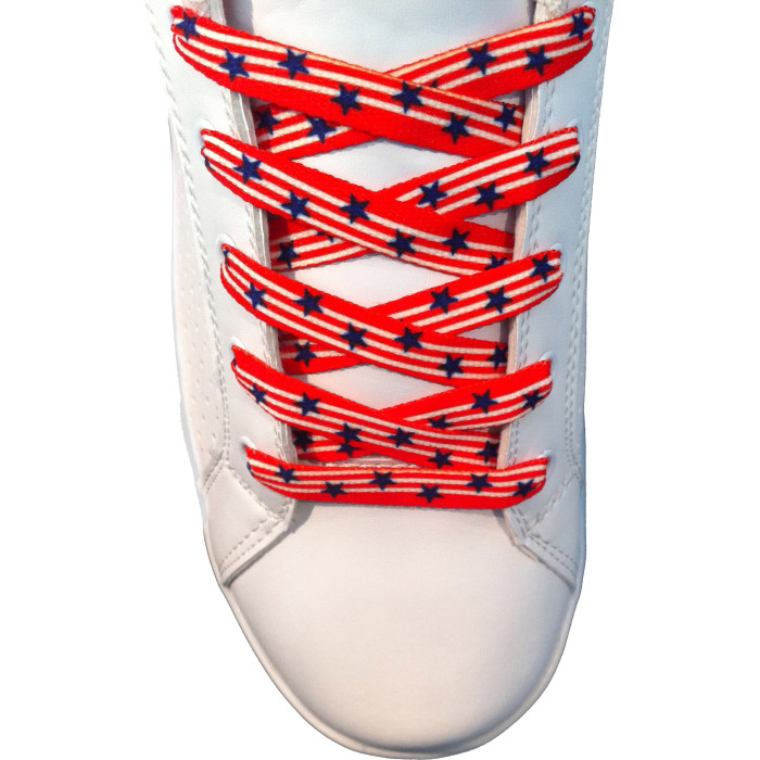 Lacets rouges de 10mm pour chaussures avec des etoiles bleus Plat 10 mm Tres beaux lacets plats de 10mm pour toutes sortes de chaussures